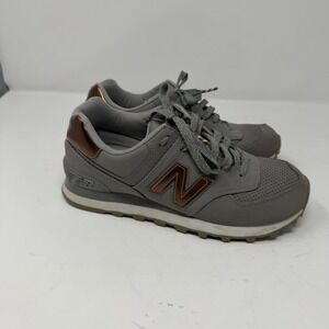 New Balance 574 Sneaker Grey Copper Metallic Women Size 7.5